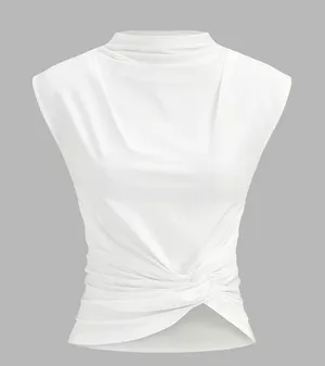 Commense White Twist Front High Neck Sleeveless Top OA260129011 XS NEW thumbnail 1