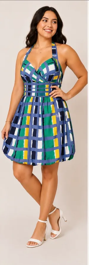 Jessica Simpson Blue MultiColor Printed Bubble Hem Dress thumbnail 1