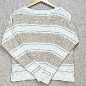 Abercrombie‎ & Fitch Striped Knit Sweater Tan White Small Crew Neck Long Sleeve thumbnail 5