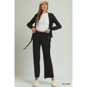 Umgee Cotton Viscose Folded Waistband Straight Leg Pants - Dk. Navy - M thumbnail 4