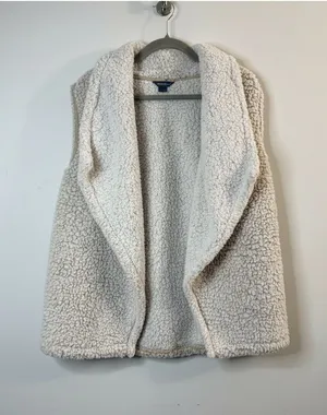 Eddie Bauer Womens Sherpa Fleece Open Front Vest Cream Ivory Cozy Soft Size Med thumbnail 1
