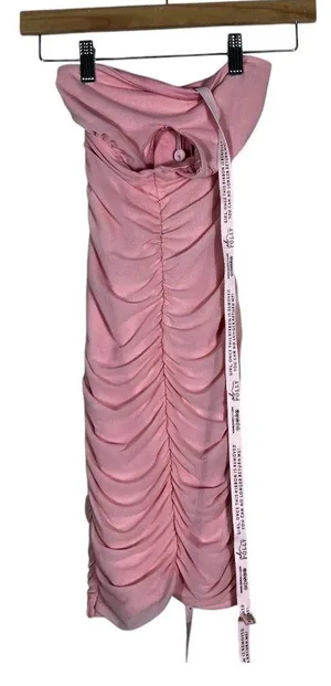 NWT Oh Polly Ruched Mesh Solid Mini Dress Blush Pink Coquette Keyhole Size 2 thumbnail 1