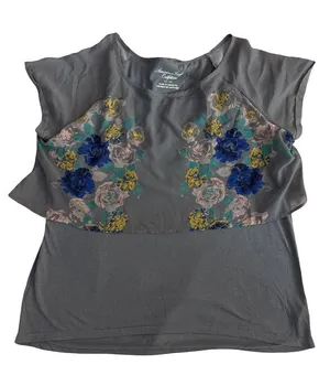 American Eagle Gray Floral Layered Top thumbnail 1
