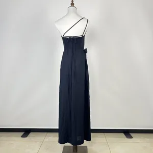 NWOT Farm Rio Linen Blend Black One Shoulder Bow Smocked Wrap Maxi Dress Sz M thumbnail 8