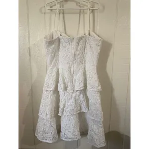 B. Darlin White Lace Tiered Ruffle Mini Dress Sweetheart Neckline Small thumbnail 5