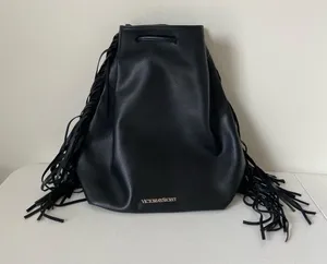NEW Victoria’s Secret‎ faux leather black fringe tassel backpack purse bag thumbnail 1