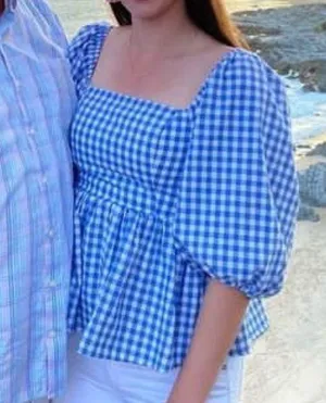 English Factory Blue and White Gingham Top Puff Sleeves thumbnail 2