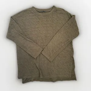 Zara Olive Green Textured Crinkle Knit Long-Sleeve Top Side Slit Hem Size M thumbnail 1