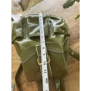Backpack Mini Women’s Green Simulated Leather Gold Fittings Great Condition thumbnail 10