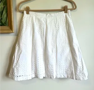 Trina Turk Cotton Eyelet Pleated Skirt Womens 4 White thumbnail 1