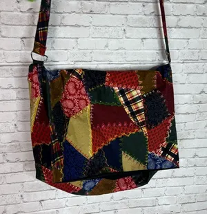 Boho Patchwork Print Messenger Crossbody Bag Red thumbnail 2