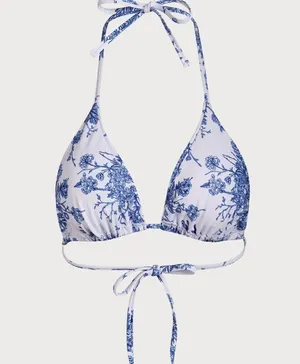 Berlook Floral Halter Triangle Bikini Top ONLY 68 Blue Size L thumbnail 8