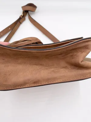 Franco Sarto Tan Faux Suede Leather Crossbody Saddle Bag Purse Fringe Boho thumbnail 9