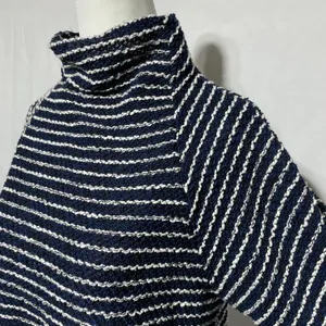 ZARA Striped Textured Mock Neck 3/4 Sleeve Sweater Top Navy White Size Medium thumbnail 8
