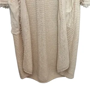 Free People Wouldn't Knit Be Nice L LongLine Ivory open front Cardigan thumbnail 6