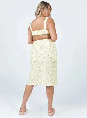 PRINCESS POLLY Lily Yellow Floral Midi Skirt w/ Slit thumbnail 5