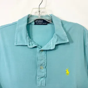 Polo Ralph Lauren Men Medium Polo Shirt Light Blue Yellow Pony Short Sleeve 1520 thumbnail 3