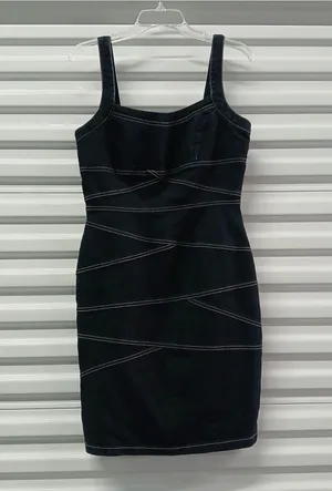Boom Boom Jeans Denim Dress Womens Large Blue Sleeveless Dark Wash Casual Fitted thumbnail 1