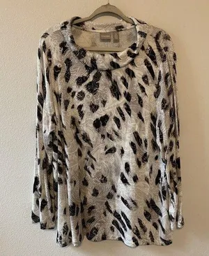 Chico's Womens Size Large Multicolor Printed Long Sleeve Stretch Blouse Top thumbnail 1
