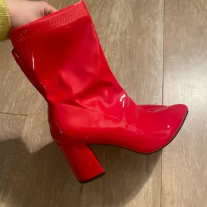 Nastygal Ruby Red Shiny Glossy Patent Pointy Heels Boots Booties Women 7 thumbnail 3