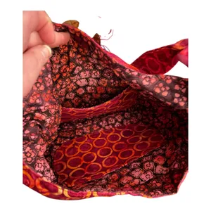 Vintage Handmade Boho Patchwork Quilted Shoulder Bag Orange Red Cottagecore thumbnail 4