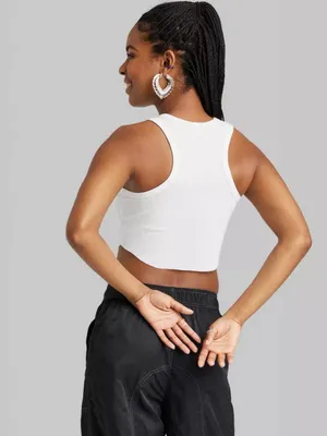 Wild Fable White Ribbed High-Neck Cropped Tank Top thumbnail 3
