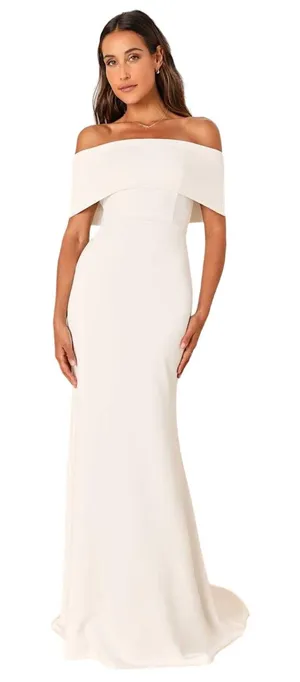 Lulus Exceptional Romance White Off-the-Shoulder Mermaid Maxi Dress size XS NWT thumbnail 1