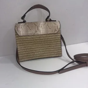 Dune London Embossed Snake‎ Print Designer Lux Crossbody Gold Straw Wicker Purse thumbnail 8