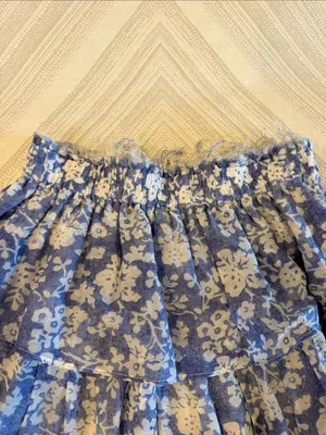 LoveShackFancy Blue White Floral Tiered Ruffle Mini Skirt Small thumbnail 2