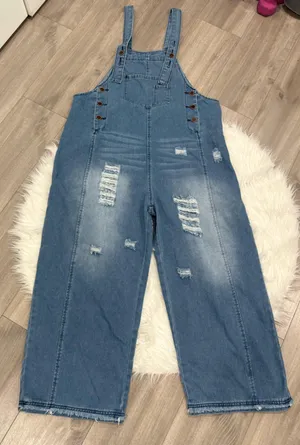 Women's Distressed Blue Denim Overalls (Oversize) Size L thumbnail 1