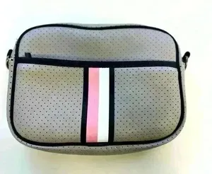 Haute Shore Drew Neoprene Camera Crossbody Bag Purse Gray Pink $52 Missing Strap thumbnail 1