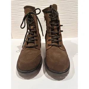 Zodiac Combat Boots Womens 10 Brown Excellent Suede Knit Collar Lug Sole Lace Up thumbnail 2