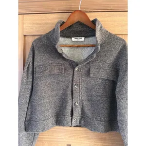 Double Zero Cropped Button Up Long Sleeve Shacket Sweater Heathered Brown Large thumbnail 4