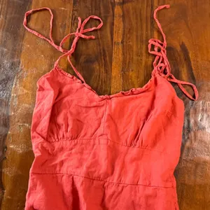 Abercrombie & Fitch Coral Red Linen Blend Ruffle Mini Dress Smocked Back Small thumbnail 9