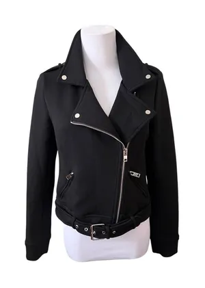 Lulu's Motorcycle‎ Black Rayon Jacket Retro Exposed Zippers XS 60s Bikercore thumbnail 1