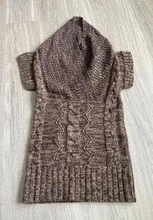 Love Culture Brown Marled Cable-Knit Short-Sleeve Sweater thumbnail 1