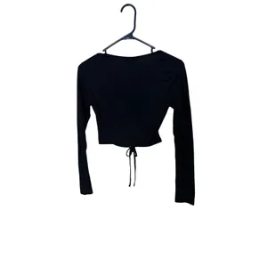 Princess Polly Black Ribbed Tie Front Long Sleeve Cut Out Crop Top Womens US 4 thumbnail 4