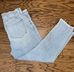 LOFT Light Blue Skinny Cropped Jeans with Raw Hem thumbnail 1