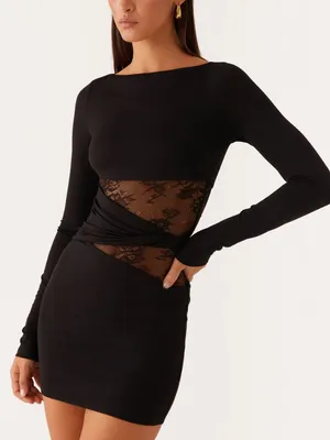 Peppermayo Echo Long Sleeve Mini Dress Black Lace thumbnail 1