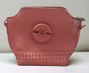 Mini Pink Leather Studded Crossbody Zipper Bag * WITHOUT STRAP * thumbnail 1