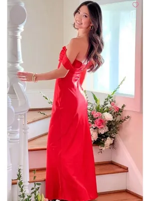 Beginning Boutique Ella Red Satin Maxi Dress Gown Slip Off Shoulder US 10 New thumbnail 5