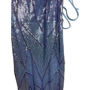 Lulus Flawless Glow Periwinkle Iridescent Sequin Lace-Up Maxi Dress Sz. S thumbnail 6