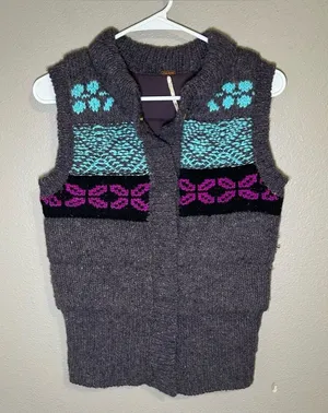 Free People Geometric Fair Isle Chunky Snap Button Knit Sweater Vest Women’s XS thumbnail 1