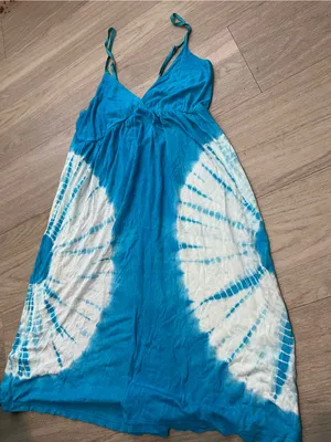 Turquoise and White Tie-Dye Slip Dress thumbnail 1