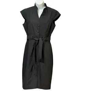 Calvin Klein Womens Charcoal Grey Button Front Belted Cap Sleeve Shirt Dress 4 thumbnail 3