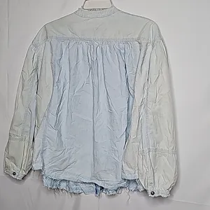 Free People We The Free Set Sail Indigo combo denim distressed raw hem shirt Sm thumbnail 6