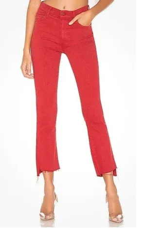 MOTHER- Insider Crop Step Fray Hopscotch Red Corduroy Pants Raw Hem thumbnail 1