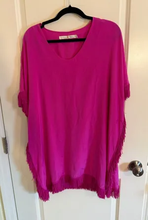 Marie Oliver Maura Pink Size X Small Dress Feather Trim V-Neck 100% Silk thumbnail 1