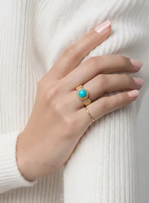 &merci Women’s Stainless Steel Gold Tone Faux Turquoise Adjustable Ring Size 6-9 thumbnail 1