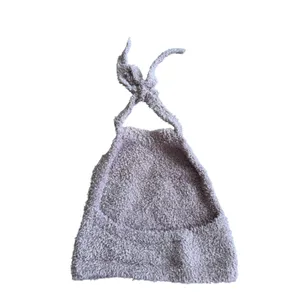 SKIMS Cozy Knit Halter Top Dusty Rose Tan Fuzzy Boucle Open Back L/XL thumbnail 2